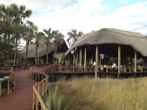 The common room of the Lake Manyara tented lodge is rustic, grand and semi-permanent.  