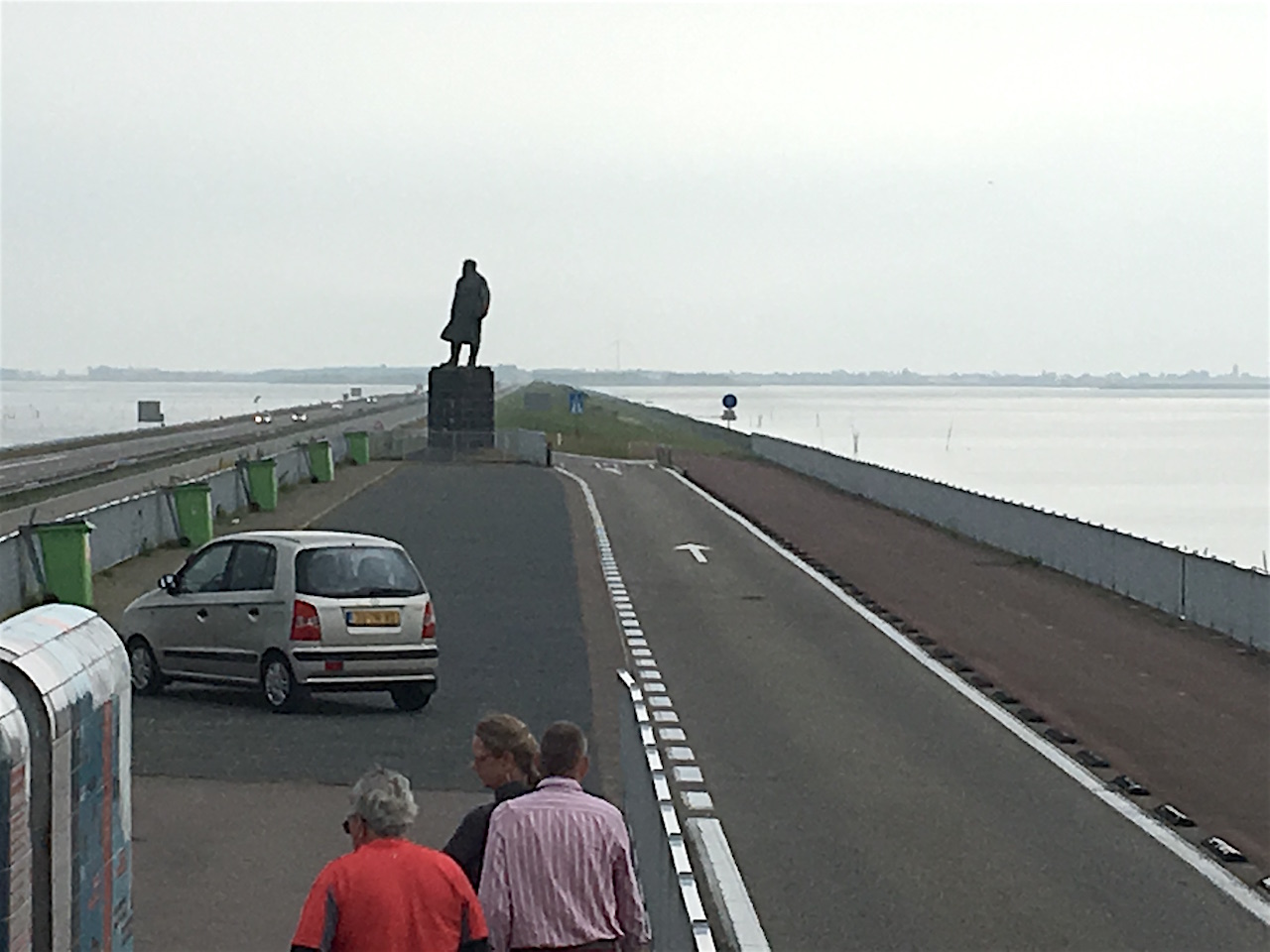 Across the Afsluitdijk.  The Dutch turned a saltwater bay into a freshwater lake.  The IJsellemeer is on the left, the North (Wadden) Sea on the right. 