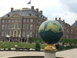 The globe spouts water from each of Holland's many trading ports throughout the world, a reminder of Dutch Golden Age power.