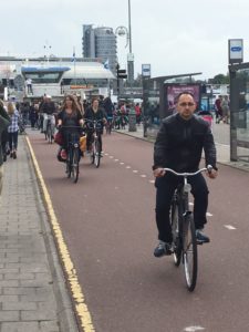 Bike is the predominant form of transportation on Amsterdam streets.